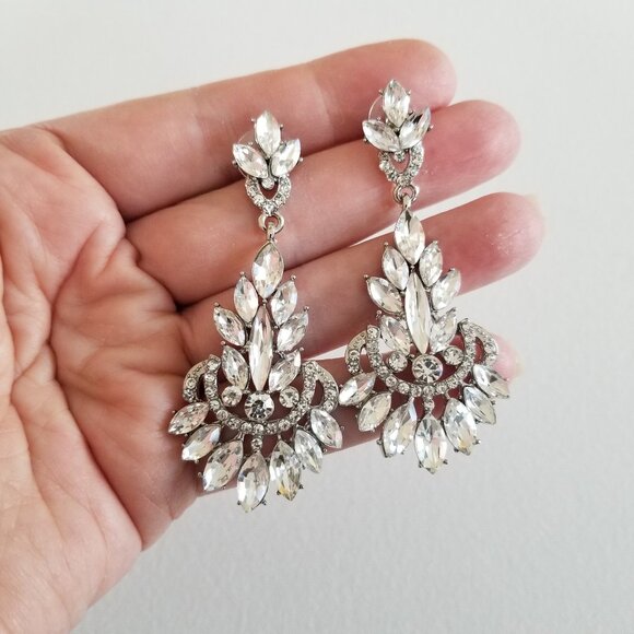 Brand New Large Crystal Chandelier Earrings, Gold or Silver Options - Picture 5 of 16